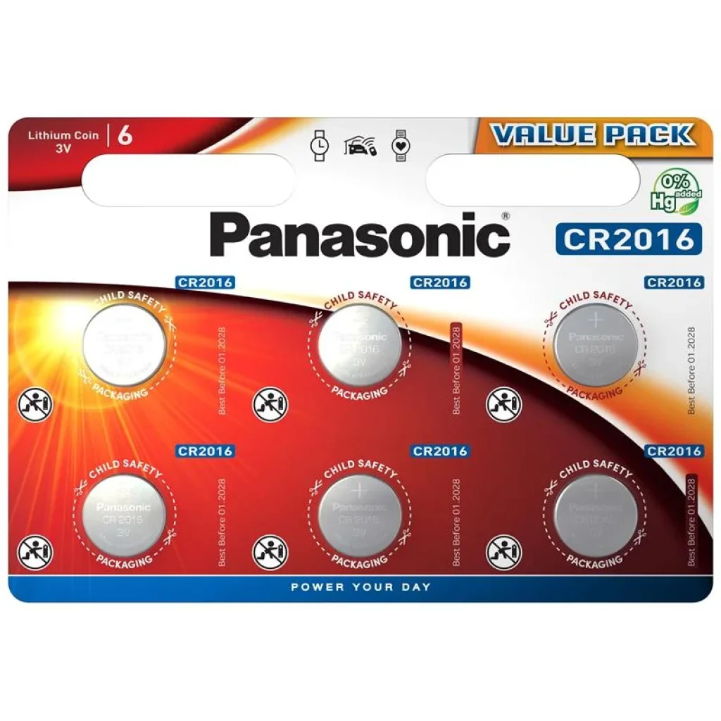 Батарейка Panasonic літієва CR2016 блістер, 6 шт., CR-2016EL/6B UA
